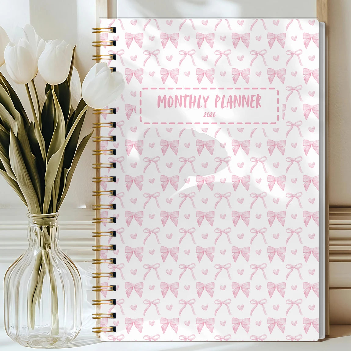 2026 A5 Monthly Planner,Pink Bow Cover,Academic Agenda with Notes&To Do List,Perfect for Productivity,Time Management,Great Gift
