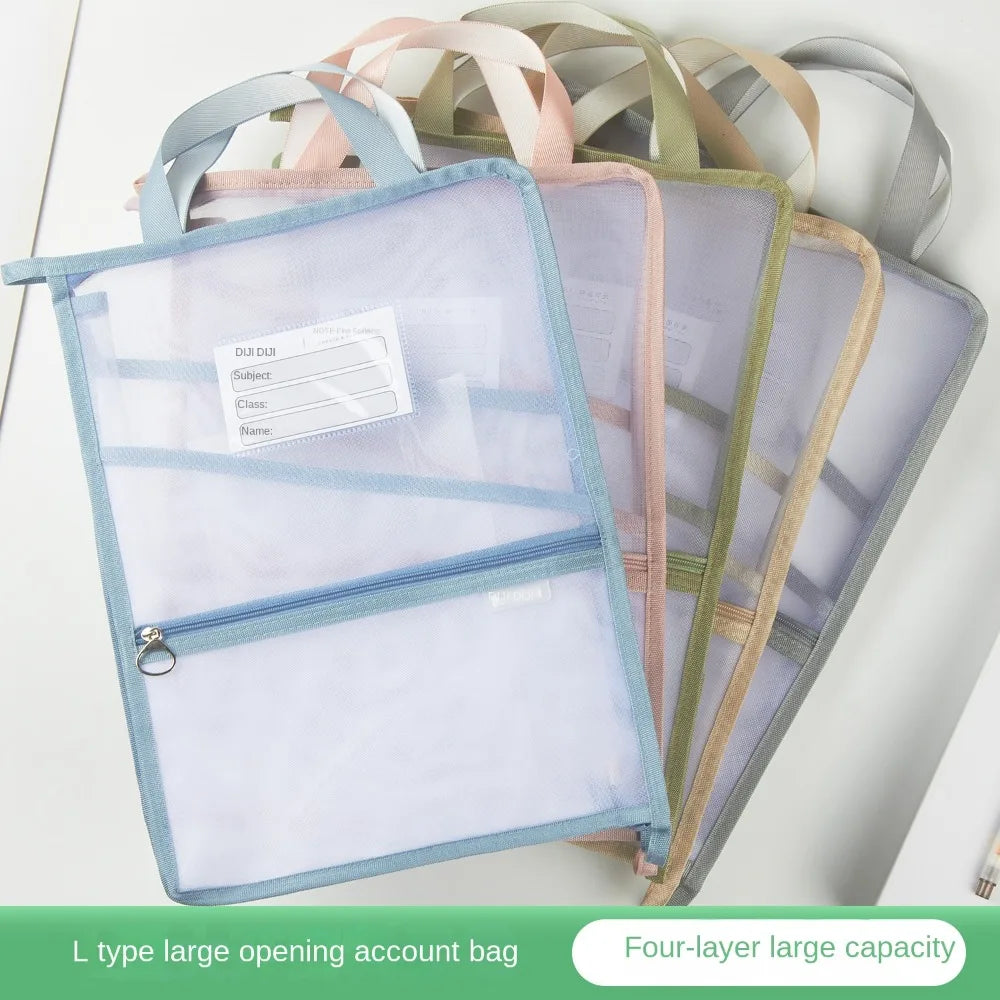 PVC Mesh Zipper Pouch Bag Multifunctional Large Capacity Document Bag Thickened Portable Data Storage Bag School Office Supplies